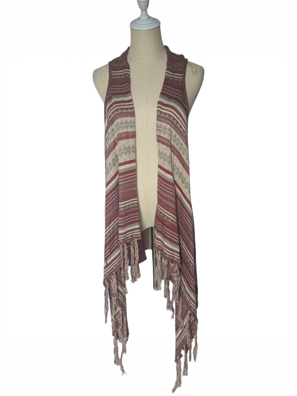 NWT Tanzara Striped Fringe Knit Open Draped Vest 2X